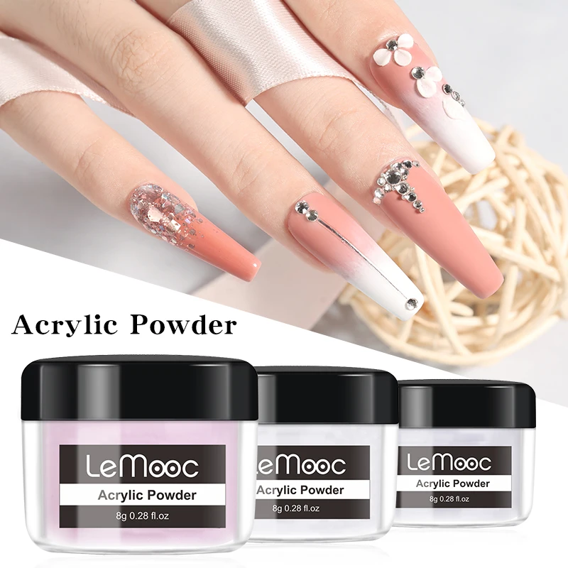 

LEMOOC 8ml Acrylic Powder Pink White Clear Extension Carved Flower Powder Nail Art Gradient French For Nail Art Decoration