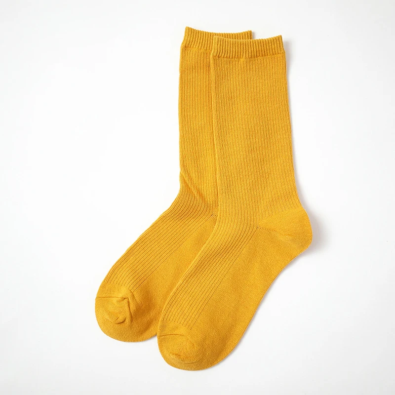Dark yellow Носки в стиле Харадзюку для девочек средней школы, японские корейские однотонные вязаные длинные хлопковые носки, носки в стиле хип-хоп для скейтборда - Цвет: Dark yellow