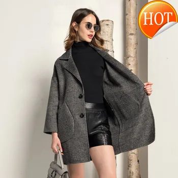 

Wool Plaid Real Coat Women Korean Houndstooth Wool Jacket Long Elegant Ladies Coats Andjackets Abrigo Mujer 2020 F106 KJ3171