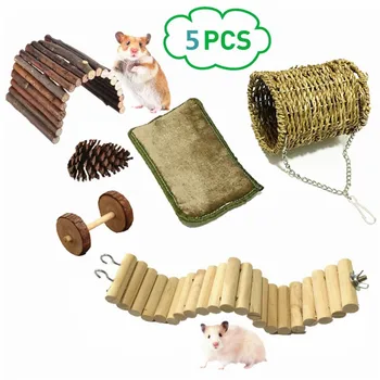 

5Pcs/lot Bird Toys Hamster Assorted Toy Set Wooden Ladder Toys Hanging Tunnel Nest Small Pets Playing Supplies #s1S