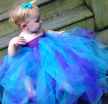 

Beautiful Girls Purple Tutu Dress Kids Fluffy Crochet Long Tulle Tutus Ball Gown with White Flower Children Wedding Party Dress