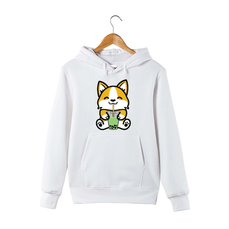  Bubble Tea Shiba Inu Hoodie Cute Shiba Inu Dog Milk Tea Shiba Inu Hooded Sweatshirt