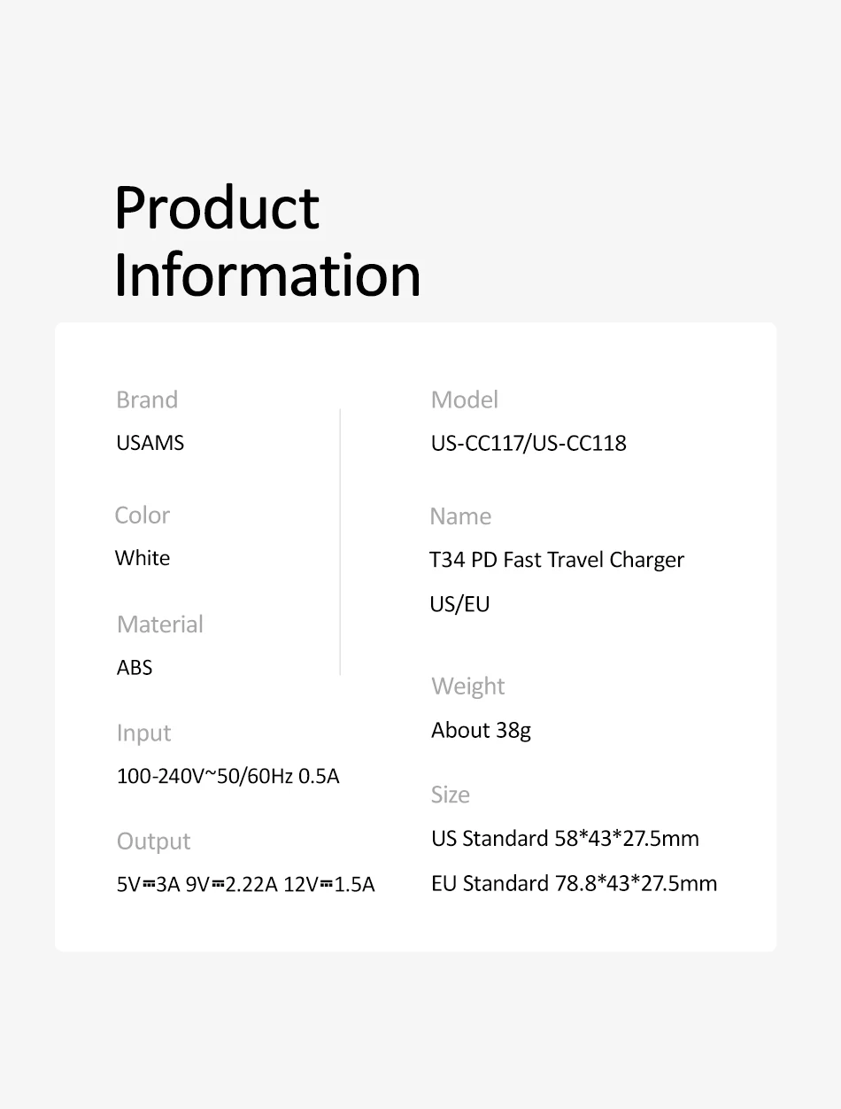 USAMS T34 Type C PD 20W Fast Charger 20W Quick Charge 4.0 3.0 QC Phone Charger US-CC118 26 Hfe1d0a22b30942228f35dacb9a927701e