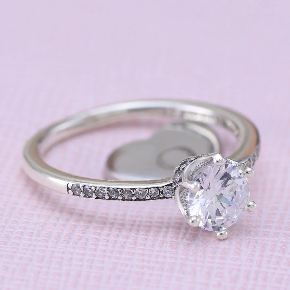

Free Shipping Real 925 Sterling Silver Ring Cross Border Style Sparkle Crown Zircon Ring For Women's Gift Banquet Jewelry