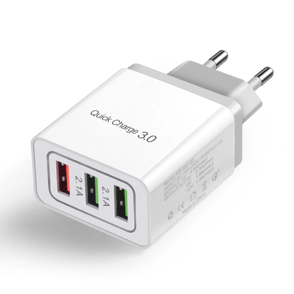 EU White USB зарядное устройство Quick Charge 3,0 EU 3 порта Быстрая зарядка для iPhone Xs Max samsung S8 S9 huawei mate 20 Lite зарядное устройство для мобильного телефона s - Тип штекера: EU White