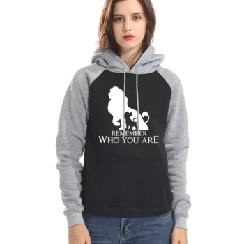

Sweatshirts Hoodies Women Remember Who You Are Simba Raglan Hooded Pullovers 2019 Winter New Arrival Warm Cartoon Sportwear