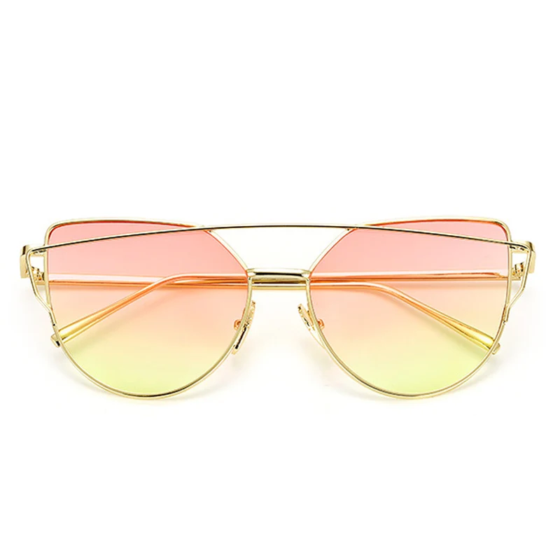 GoldPinkYellow RBROVO, фирменный дизайн, кошачий глаз, солнцезащитные очки для женщин, Ретро стиль, металлические, отражающие очки для женщин, зеркальные, Ретро стиль, Oculos De Sol Gafas - Цвет линз: GoldPinkYellow