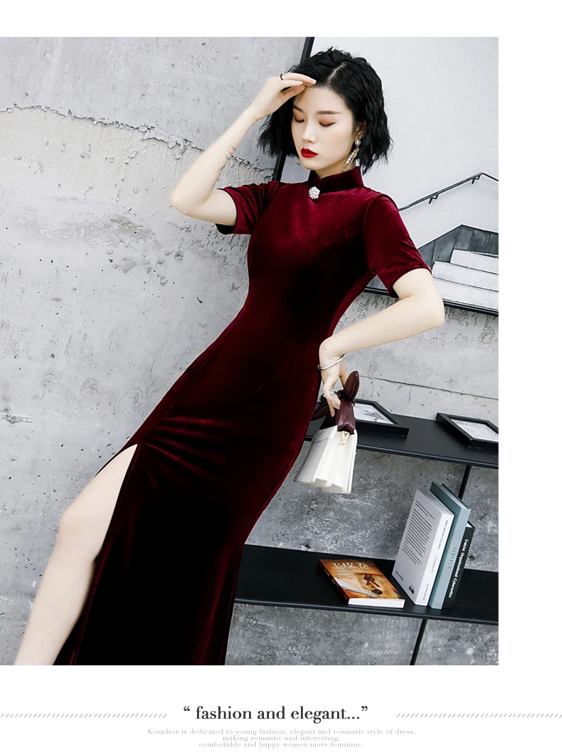 Черная кость травления cheongsam элегантный restoring ancient ways, чтобы изменить Осень-зима китайский банкета пикантные узкие платье