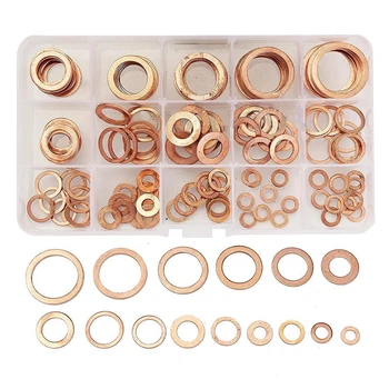 

150Pcs 15 Size Assorted Solid Copper Crush Washers Seal Flat Oil Brake Ring Kit