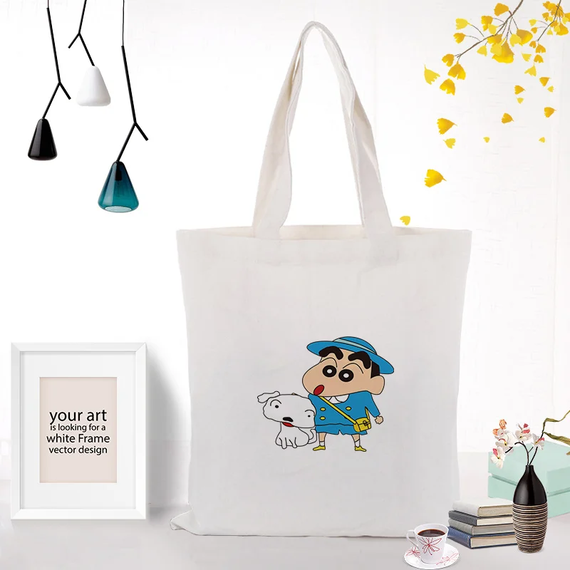Сумка-тоут Crayon Shin-chan, ежедневное использование текста DIY, сумка с логотипом на заказ, Холщовая Сумка для покупок, Экологичная многоразовая утилизация