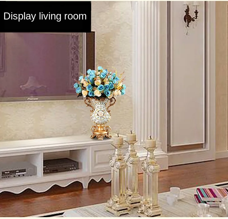 Luxury European Resin Vase Stereoscopic Dried Fowers Arrangement Wobble Plate Living Room Entrance Ornaments Home Decorations