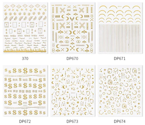 6 pcs 6 листов самоклеющиеся Стикеры 3D на ногти Nail Art DIY Золотая Звезда-Луна Стиль наклейки для ногтей наклейки Советы с задней клеевой наклейкой слайдеры 51 - Цвет: 6 pcs