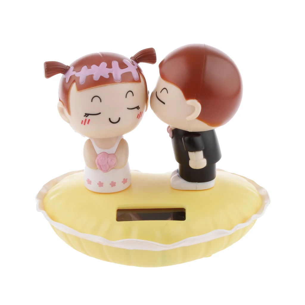 Lovely Boy Girl Decorative Solar Power Kissing Baby Bobble Head Toys Dancing Figure for Wedding Gift Home Tabletop Car Ornament