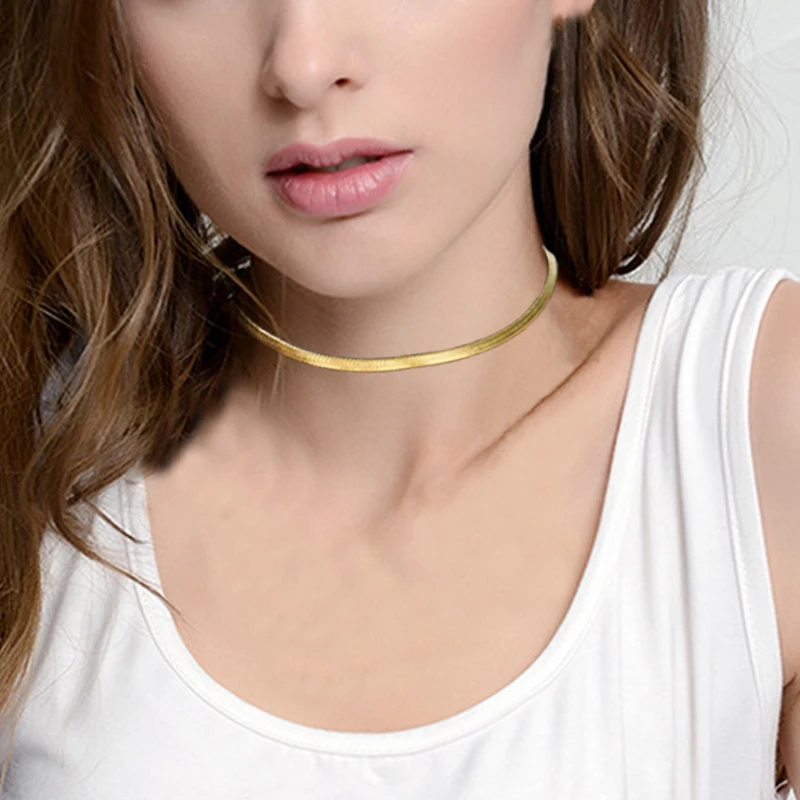 2019 High quality Clavicle Blade Statement Women Gold Silver Color Stainless Steel 35+5cm Snake Choker Necklace Chain