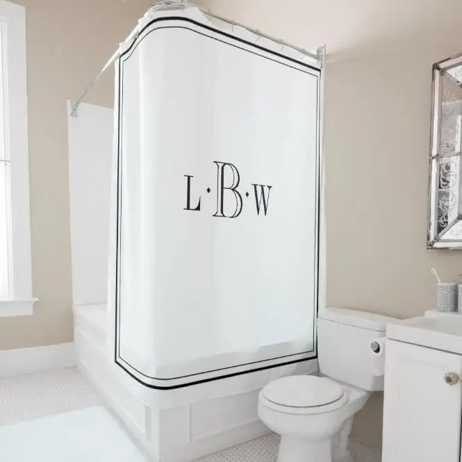 

Elegant Classic Black White Custom Monogram Initial Shower Curtain Bathroom Curtain Set Personalised Three Letters Home Decor
