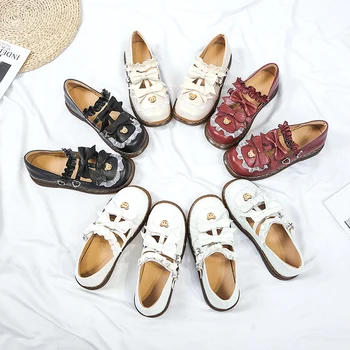 

Mouth Shallow Japanese-style Lolita Shoes Women's New Lace Bow Flat Lolita Shoes Kawaii Lolita Shoes Women Shoes