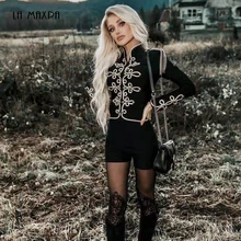 Новинка, Зимняя женская облегающая куртка, сексуальная черная куртка с погонами, пуговицами, цепочкой, с длинным рукавом, Клубные Модные вечерние куртки