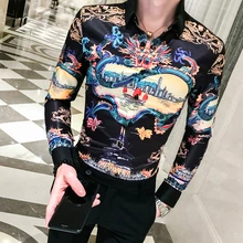 Мужская рубашка с длинным рукавом, приталенная Мужская рубашка с цветочным принтом, Корейская Клубная одежда, Blusas Social Vetement Homme