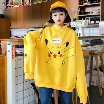 

RAISEVERN Pikachu Women Japan Cute Sweatshirt Korean Harajuku Long Sleeve Sweatshirt Winter Harajuku Hoodie Streetwear Females