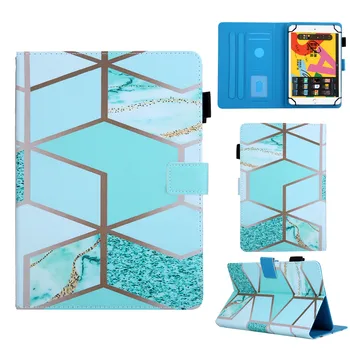 

Universal 7 Inch Tablet Case Cover, Luxury Marble Geometric Leather Folding E-Books Cases Stand Card Slot Pen Holder Shockproof