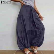 Размера плюс халат Для женщин юбки ZANZEA модные Повседневное рюшами Vestidos с эластичной резинкой на талии Faldas женский шнурок одноцветная юбка