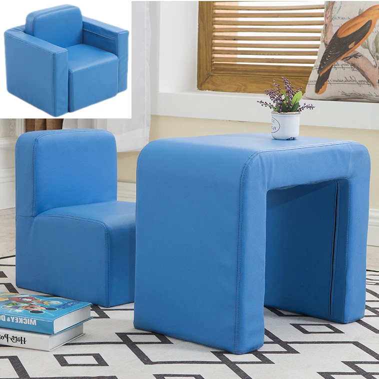 

Children Sofa Seat PU Removable And Washable Combination Study Table And Chair Cute Baby Single Mini Sofa Bench Stool Blue Pink