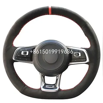 

Black Leather Suede Steering Wheel Covers for 2015-2019 VOLKSWAGEN Jetta GLI 2015-2019 Golf R 2015-2019 Golf 7 MK7 Golf GTI