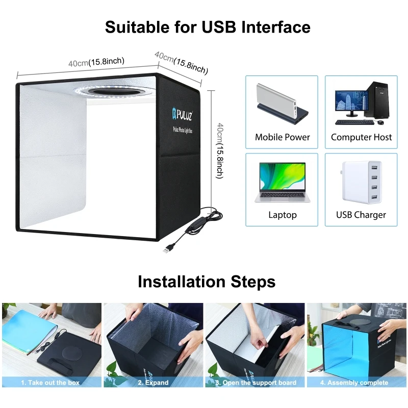 Photo Studio Box LED Photo Lighting Photo Studio Light Tent 40x40cm Jewelry Photography