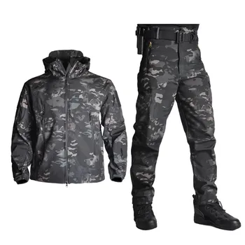 

TAD Tactical Jacket Men Soft Shell Jacket Army Waterproof Camo HuntingClothes Suit Camouflage Shark Skin Military Coats+Pants