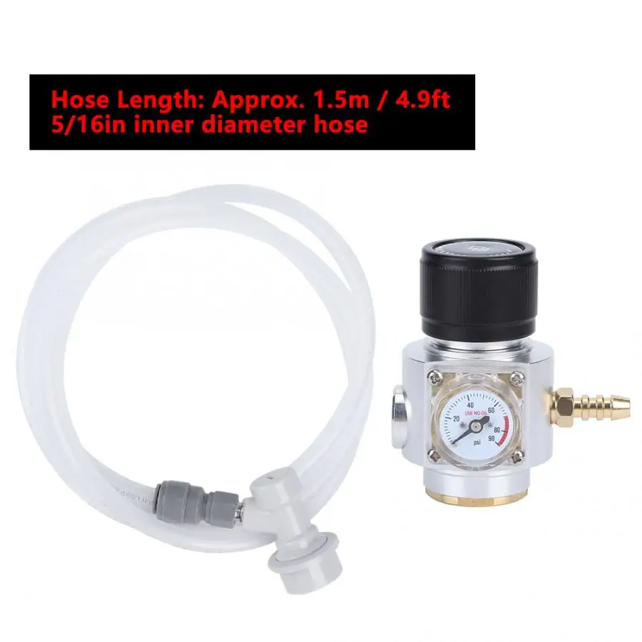 Homebrew CO2 Mini Gas Regulator 0-90PSI Pressure Gauge with 5/16in Gas Line Assembly Kit Pressure Reducing Regulator