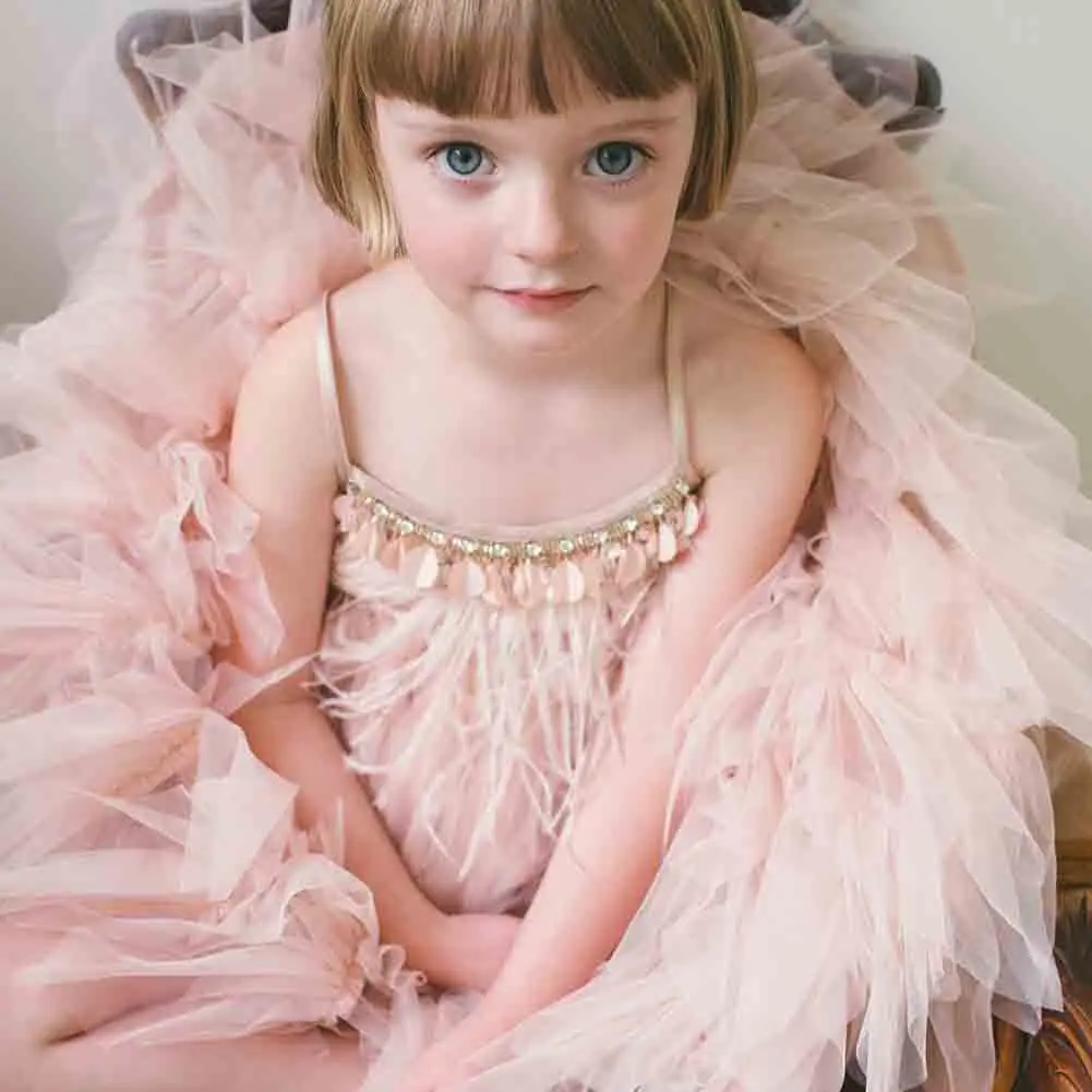 

girls swan feather dresses crystal princess party fashion cute dancing teen kids dress birthday gifts