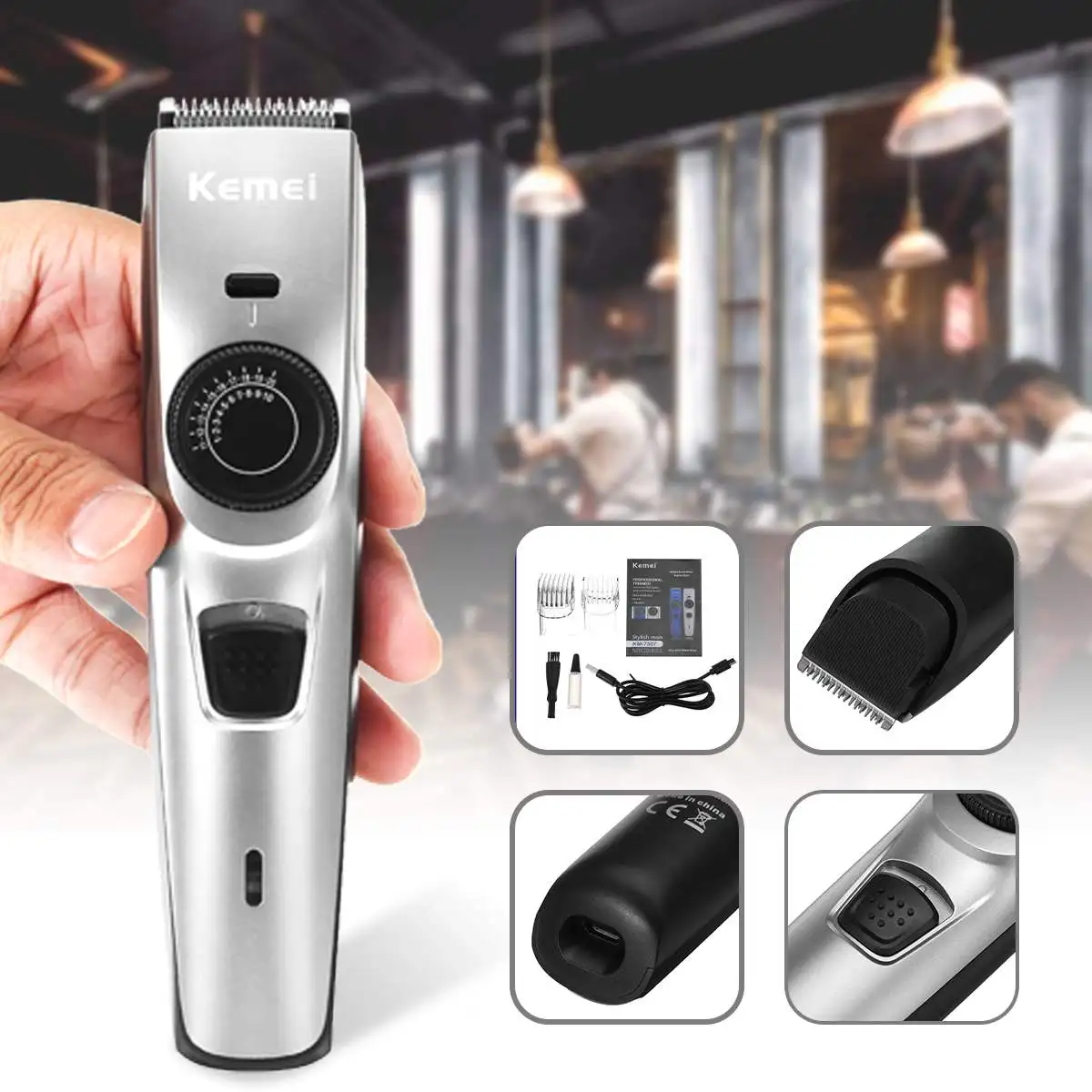 

Kemei LED USB Rechargeable Hair Clipper Professional Cordless Clipper Adjusted Shaver Electric Cutter Hair Cutting Machine