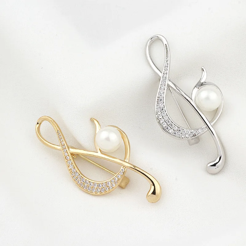 

Music Symbol Brooch Gold Plated Micro Zircon Korean-style Fashion Corsage Coat Suit with Clothing Flower Brooch
