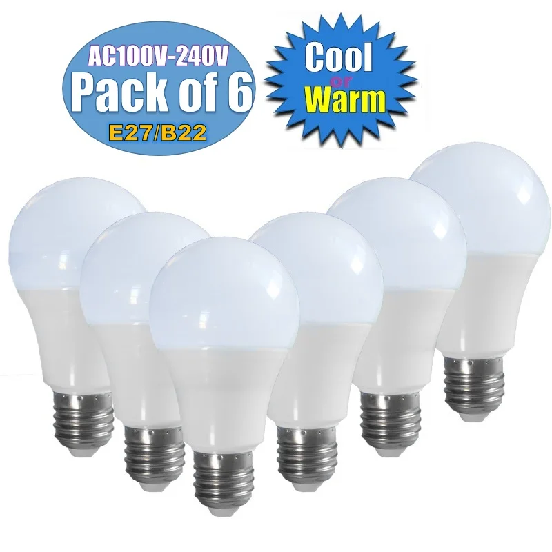 E27/B22 6pc/lot LED Bulbs AC 100V- 240V Down Lights Home Constant Current Voltage Interior Lamp SMD2835  Cool White/Warm White