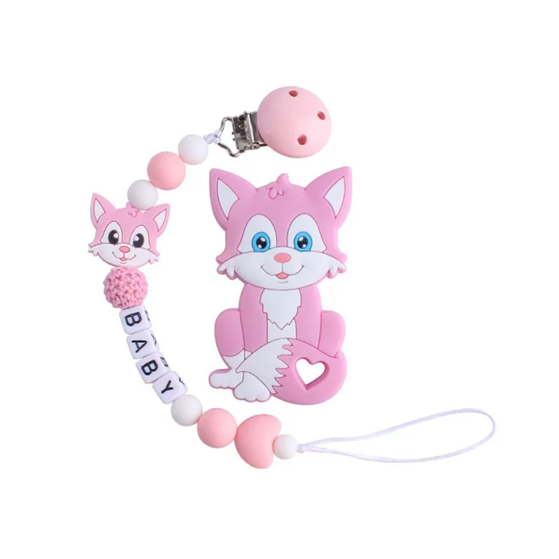 Teething Toys Pacifier Clip Baby Teether Food Grade Silicone Chews Nurse Gift Toys Cat Teething Necklace Pacifier Clip with Name DIY Custom
