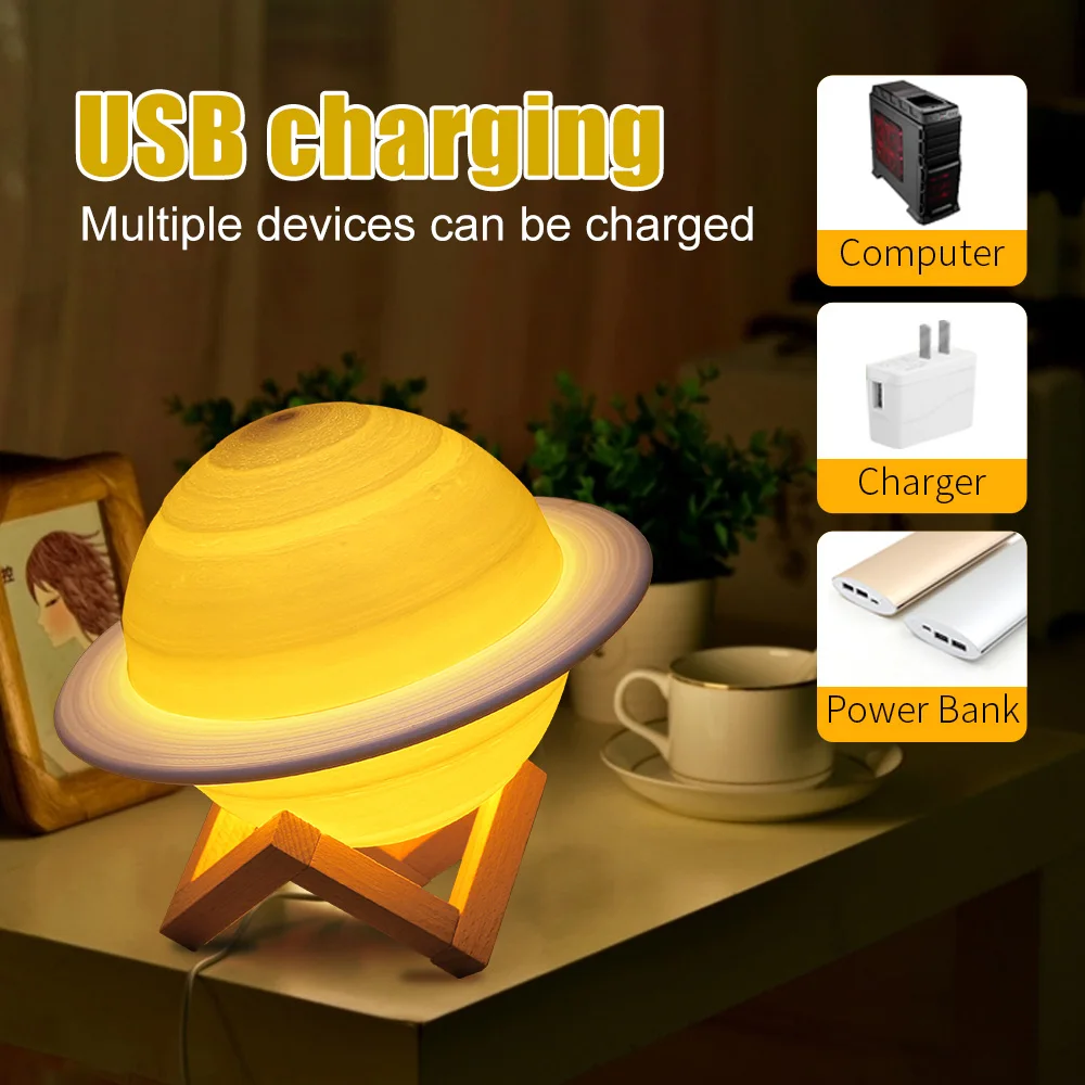 3D печать лампа Сатурна USB перезаряжаемая 3 цвета/16 цветов сменный Ночной светильник с пультом дистанционного управления для украшения дома комнаты