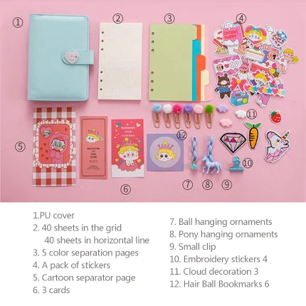 Kawaii PU планировщик блокнот розовый A6 спиральный блокнот планировщик Органайзер связующий дневник пули блокнот-журнал - Цвет: blue
