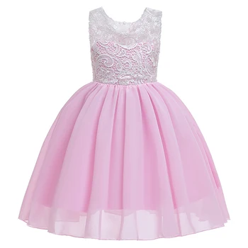 

Children's dress comfortable and breathable chiffon lace cute sweet daily flower girl birthday dress A word pompon princess
