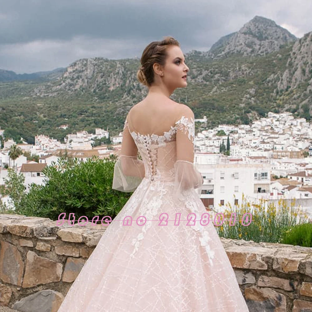 Блестящие Розовые Свадебные Платья Vestidos De Noiva с коротким рукавом и пуговицами на спине, с жемчужной аппликацией, свадебные платья Mariage