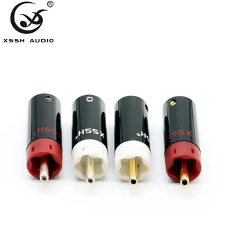 

4pcs XSSH Hi-end Hifi silver gold plated Male Audio RCA plug connector jack for 6mm 8mm max audio cable