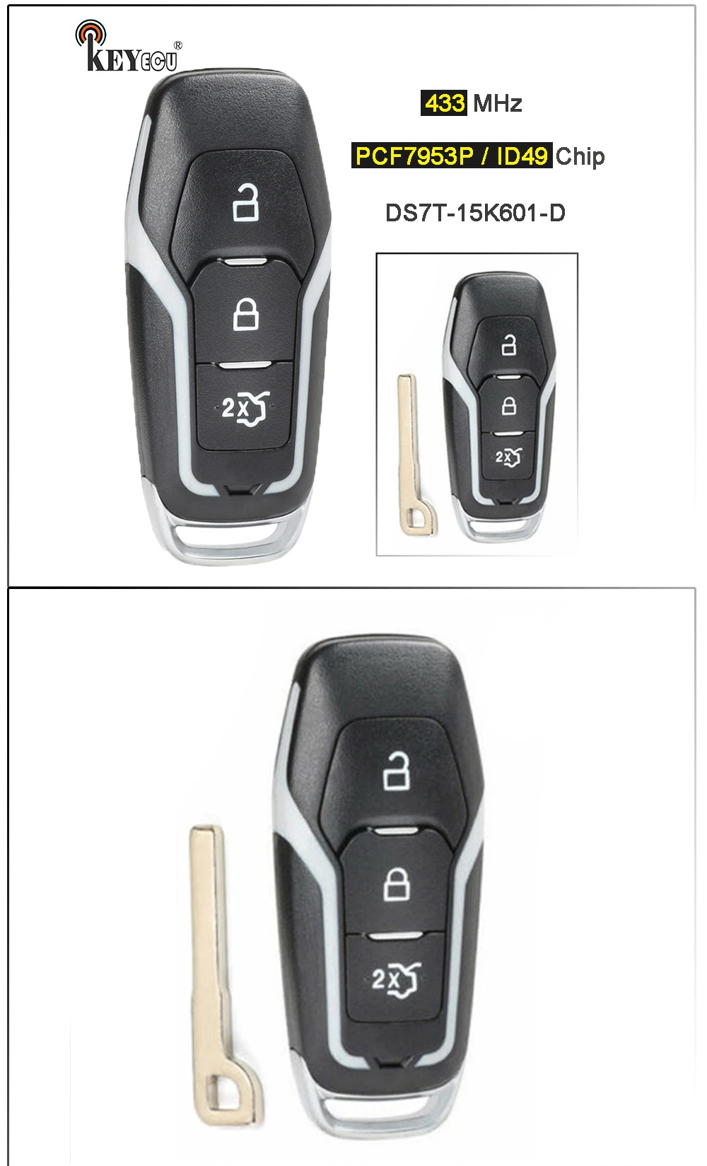 Keyforkess FSK 433MH DS7T-15K601-D sostituzione Smart 3 pulsante telecomando portachiavi per Ford Mondeo bordo s-max Galaxy 2014-2018 4 Keyforkess FSK 433MH DS7T-15K601-D sostituzione Smart 3 pulsante telecomando portachiavi per Ford Mondeo bordo s-max Galaxy 2014-2018 - Hfe1e5aec6afb444489766e0f48684141B
