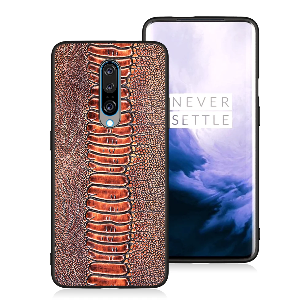 Для OnePlus 7 чехол противоударный 6 6T 5 5T Задняя крышка из натуральной кожи защитные чехлы OnePlus 7 Pro Чехол - Цвет: Brown