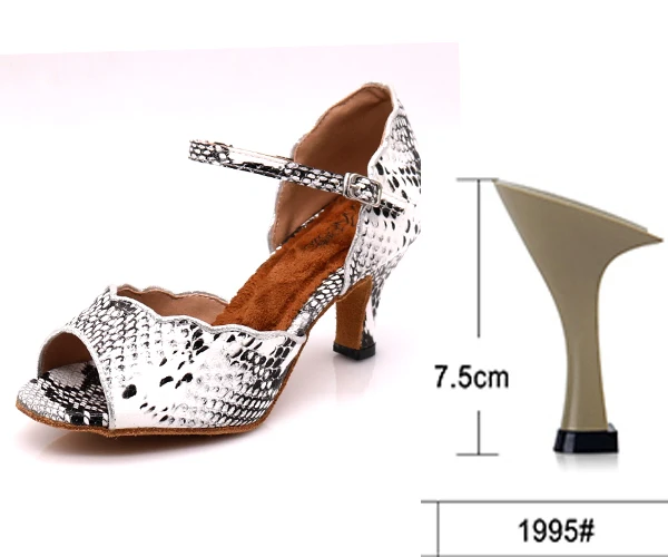 WUXIJIAO/женские вечерние туфли для танцев; цветные туфли для латинских танцев из искусственной кожи с мягкой подошвой; женские танцевальные туфли для сальсы; heel5CM-10CM - Цвет: white heel 7.5cm
