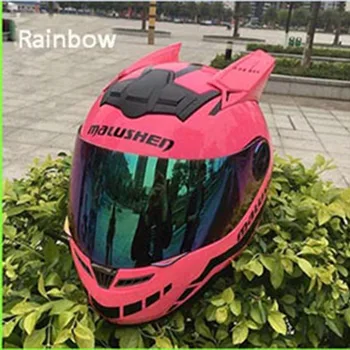 

2019 full face helmet pink helmet with rainbow visor motorcycle helmet off road professional rally racing helmets casque casco