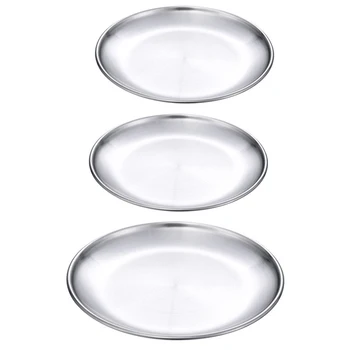 

3 Piece Stainless Steel Buffet Plate Pizza Tray Stainless Steel for Appetizer Salad Plate Set, 9 & 10 Inches (3 Plates)