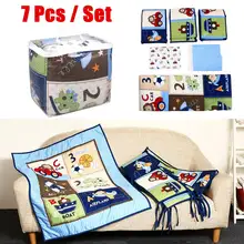7 шт. Комплект постельного белья для малышей с рисунком из мультфильма, синее постельное белье для маленьких мальчиков, детская кроватка, одеяло, матрас, бампер, простыня, одеяло, кровать, юбка