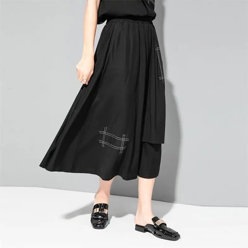 Женская юбка на бретельках, летняя Классическая модная повседневная большая юбка с вышивкой и открытой линией, необычное украшение