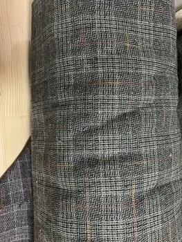 

Free ship fast shipment 40% wool fabric gray and black check tweed fabric