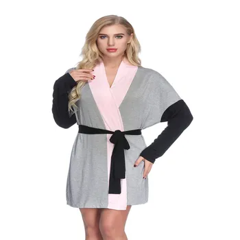 

Short Lingerie Robe Nightgown Sleepwear Women Kimono Bathrobe Home Dressing Gown Nightdress Sexy Contrast Color Homewear