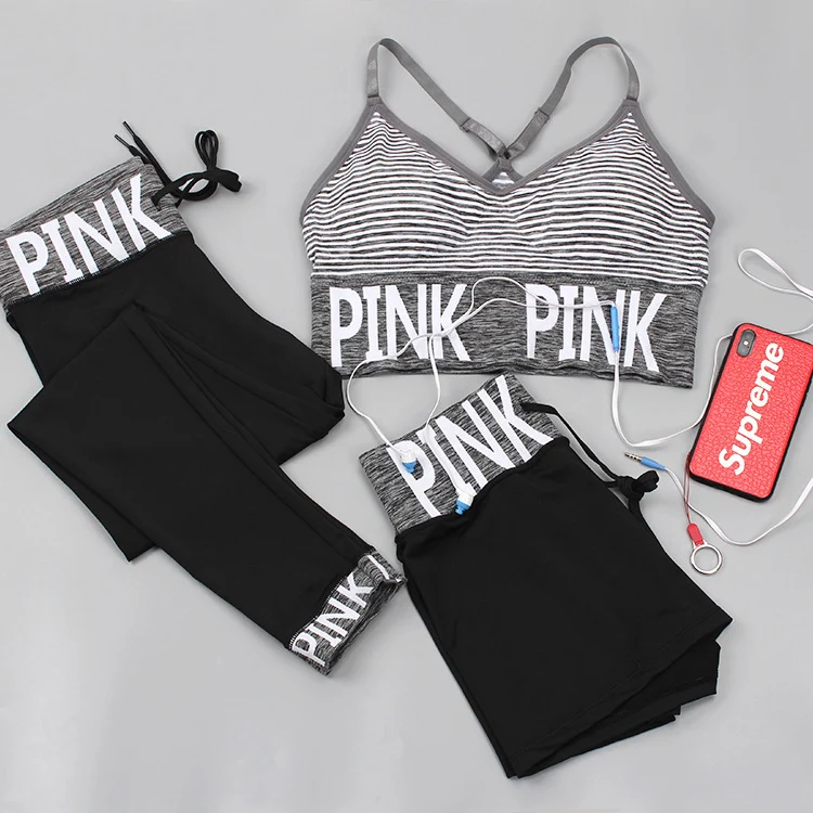Pink Sports Yoga Sets Sports Bra+Yoga Pants+Shorts Fitness Clothing Sportwear Women Yoga Suit Sports Wear For Women Gym Clothing